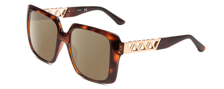 Profile View of Guess GU7689 Designer Polarized Reading Sunglasses with Custom Cut Powered Amber Brown Lenses in Tortoise Havana Brown Gold Ladies Oversized Full Rim Acetate 55 mm