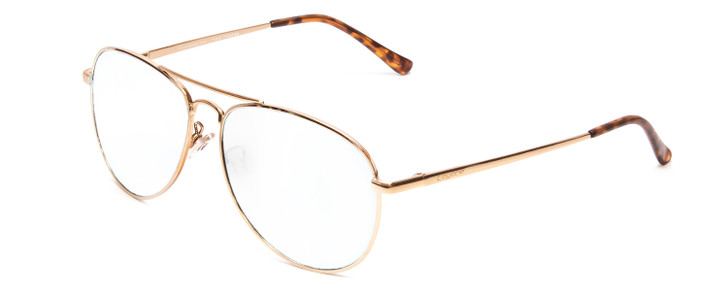 Profile View of Coyote Classic II Designer Reading Eye Glasses with Custom Cut Powered Lenses in Gold Brown Ladies Aviator Full Rim Metal 55 mm