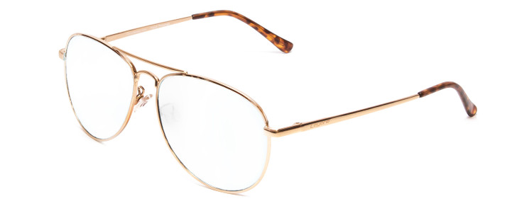Profile View of Coyote Classic II Designer Bi-Focal Prescription Rx Eyeglasses in Gold Brown Ladies Aviator Full Rim Metal 55 mm