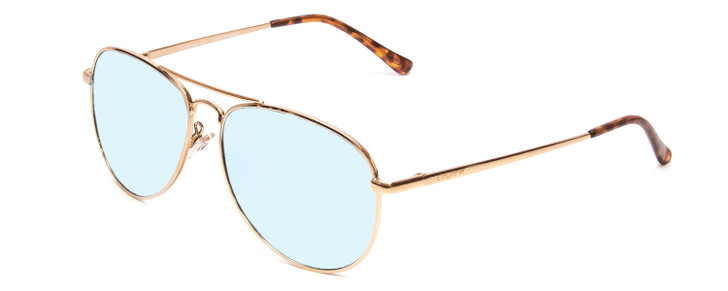 Profile View of Coyote Classic II Designer Blue Light Blocking Eyeglasses in Gold Brown Ladies Aviator Full Rim Metal 55 mm