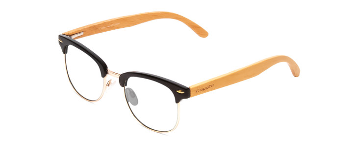 Profile View of Coyote Country Club Designer Single Vision Prescription Rx Eyeglasses in Matte Black Gold Natural Wood Unisex Cateye Full Rim Acetate 51 mm