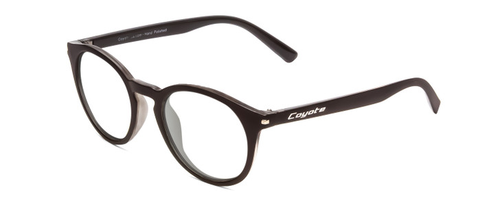 Profile View of Coyote Crosstown Designer Bi-Focal Prescription Rx Eyeglasses in Matte Black Grey Unisex Round Full Rim Acetate 47 mm