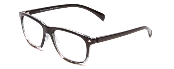 Profile View of Coyote Dakota Designer Reading Eye Glasses with Custom Cut Powered Lenses in Black Clear Fade Unisex Square Full Rim Acetate 51 mm