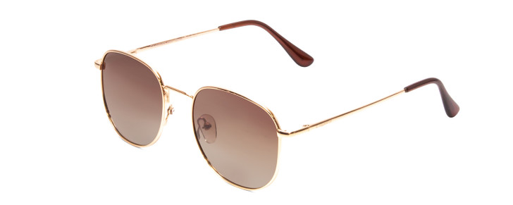 Profile View of Coyote Elite Unisex Round Designer Polarized Sunglasses Gold/Brown Gradient 50mm