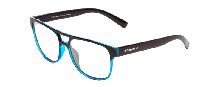 Profile View of Coyote Elixir Designer Progressive Lens Prescription Rx Eyeglasses in Black Blue Mens Square Full Rim Acetate 52 mm