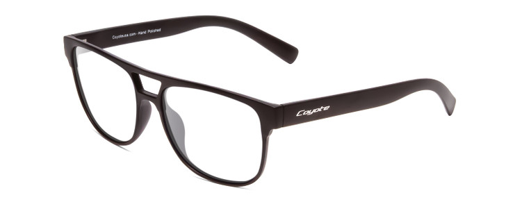 Profile View of Coyote Elixir Designer Reading Eye Glasses in Matte Black Grey Mens Square Full Rim Acetate 52 mm