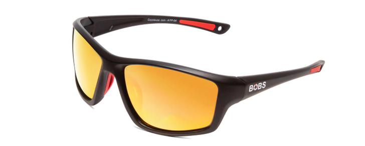 Profile View of Coyote FP-04 Mens Wrap Polarized Sunglasses in Matte Black Grey/Red Mirror 62 mm