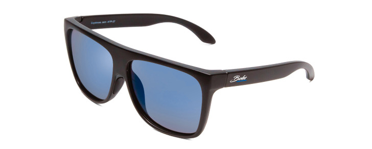 Profile View of Coyote FP-27 Mens Square Polarized Sunglasses Matte Black Grey/Blue Mirror 60 mm