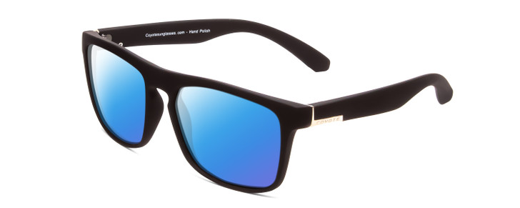 Profile View of Coyote Marco Designer Polarized Sunglasses with Custom Cut Blue Mirror Lenses in Matte Black Unisex Square Full Rim Acetate 53 mm