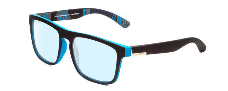 Profile View of Coyote Marco Designer Blue Light Blocking Eyeglasses in Matte Black Grey Unisex Square Full Rim Acetate 53 mm