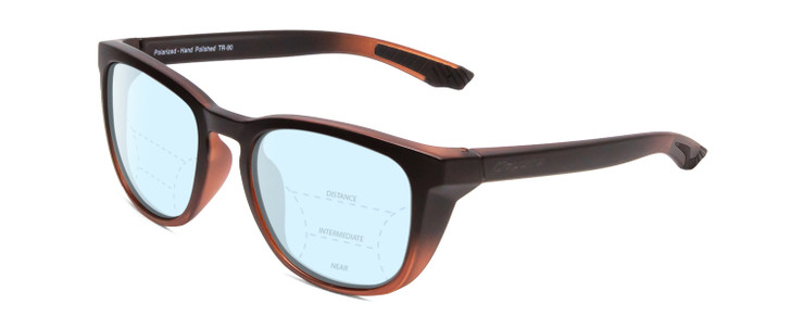 Profile View of Coyote Offshore Designer Progressive Lens Blue Light Blocking Eyeglasses in Matte Black-Brown Unisex Square Full Rim Acetate 53 mm with Blue Light Zone functionality illustration laid over the lens