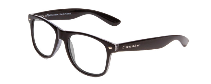 Profile View of Coyote P-23 Designer Single Vision Prescription Rx Eyeglasses in Gloss Black Unisex Square Full Rim Acetate 51 mm