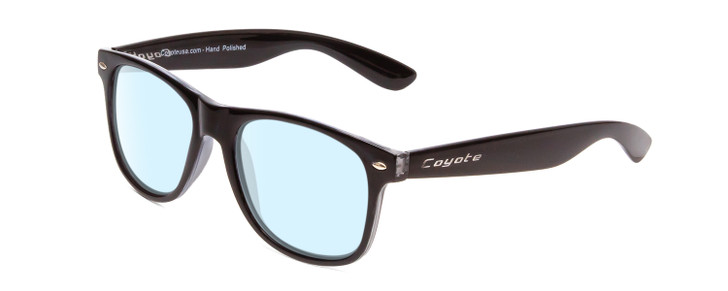 Profile View of Coyote P-23 Designer Blue Light Blocking Eyeglasses in Gloss Black Unisex Square Full Rim Acetate 51 mm