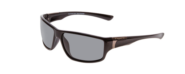 Profile View of Coyote P-37 Unisex Rectangle Designer Polarized Sunglasses Gloss Black/Grey 61mm