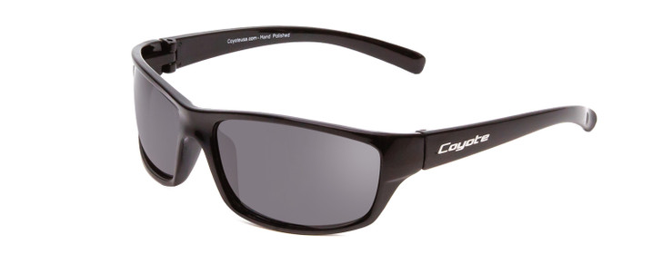 Profile View of Coyote P-42 Mens Full Rim Designer Polarized Sunglasses in Gloss Black/Grey 62mm