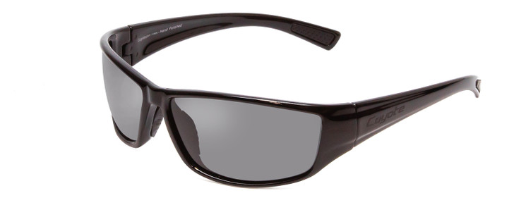 Profile View of Coyote P-44 Unisex Wrap Designer Polarized Sunglasses in Gloss Black & Grey 66mm