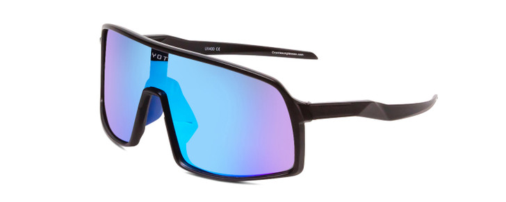 Profile View of Coyote Python Men Semi-Rimless Polarized Sunglasses Black Grey/Blue Mirror 135mm