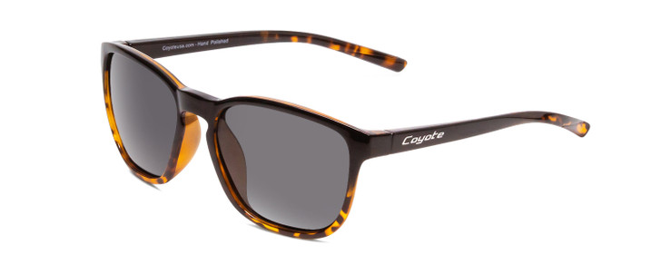 Profile View of Coyote Rambler Unisex Designer Polarized Sunglasses in Black Tortoise/Grey 53 mm