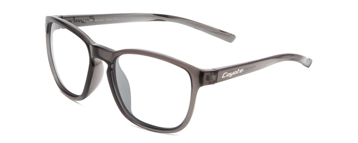 Profile View of Coyote Rambler Designer Single Vision Prescription Rx Eyeglasses in Crystal Grey Mens Square Full Rim Acetate 53 mm
