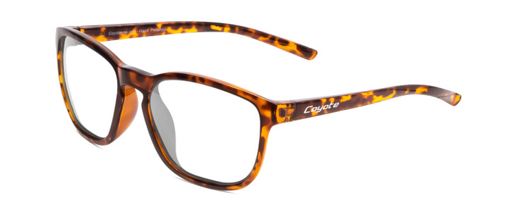 Profile View of Coyote Rambler Designer Reading Eye Glasses in Tortoise Brown Ladies Square Full Rim Acetate 53 mm