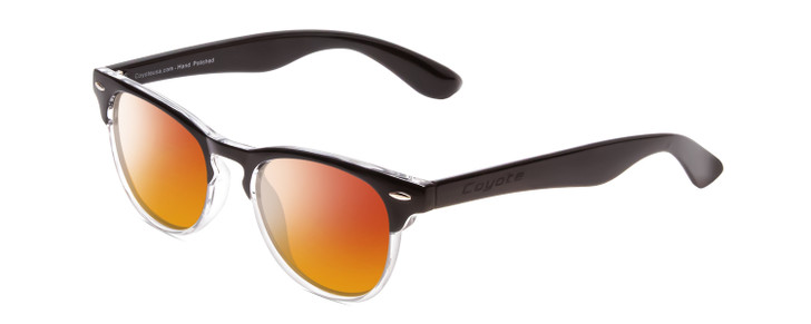 Profile View of Coyote Uptown Designer Polarized Sunglasses with Custom Cut Red Mirror Lenses in Black Clear Fade Unisex Round Full Rim Acetate 49 mm
