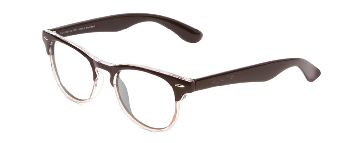 Profile View of Coyote Uptown Designer Bi-Focal Prescription Rx Eyeglasses in Brown Clear Fade Unisex Round Full Rim Acetate 49 mm