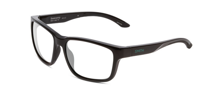Profile View of Smith Optics Basecamp Designer Reading Eye Glasses with Custom Cut Powered Lenses in Gloss Black Jade Green Unisex Square Full Rim Acetate 58 mm