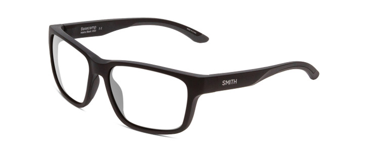 Profile View of Smith Optics Basecamp Designer Reading Eye Glasses in Matte Black Unisex Square Full Rim Acetate 58 mm