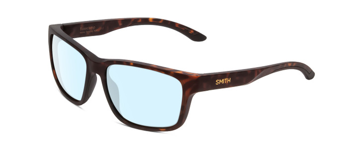 Profile View of Smith Optics Basecamp Designer Blue Light Blocking Eyeglasses in Matte Tortoise Havana Brown Gold Unisex Square Full Rim Acetate 58 mm