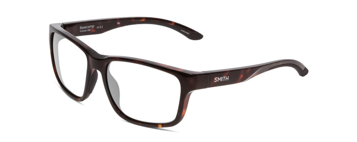 Profile View of Smith Optics Basecamp Designer Bi-Focal Prescription Rx Eyeglasses in Tortoise Havana Brown Gold Unisex Square Full Rim Acetate 58 mm