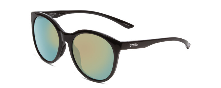 Profile View of Smith Bayside Cateye Sunglasses Black/CP Polarized Opal Blue Green Mirror 54 mm