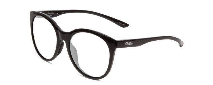 Profile View of Smith Optics Bayside Designer Single Vision Prescription Rx Eyeglasses in Gloss Black Unisex Cateye Full Rim Acetate 54 mm