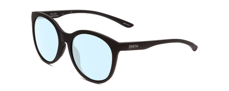 Profile View of Smith Optics Bayside Designer Blue Light Blocking Eyeglasses in Matte Black Unisex Cateye Full Rim Acetate 54 mm