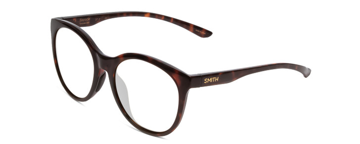 Profile View of Smith Optics Bayside Designer Single Vision Prescription Rx Eyeglasses in Tortoise Havana Brown Gold Unisex Cateye Full Rim Acetate 54 mm