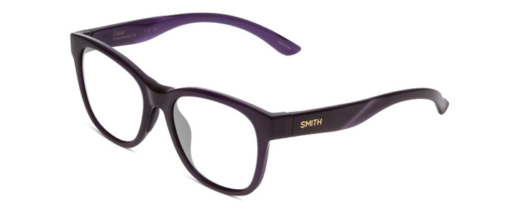 Profile View of Smith Optics Caper Designer Progressive Lens Prescription Rx Eyeglasses in Crystal Midnight Black Purple Ladies Cateye Full Rim Acetate 53 mm