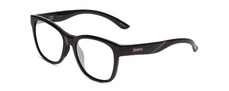 Profile View of Smith Optics Caper Designer Single Vision Prescription Rx Eyeglasses in Gloss Black Ladies Cateye Full Rim Acetate 53 mm