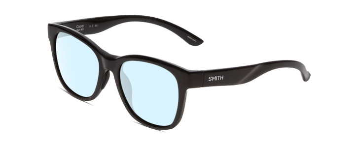 Profile View of Smith Optics Caper Designer Blue Light Blocking Eyeglasses in Gloss Black Ladies Cateye Full Rim Acetate 53 mm