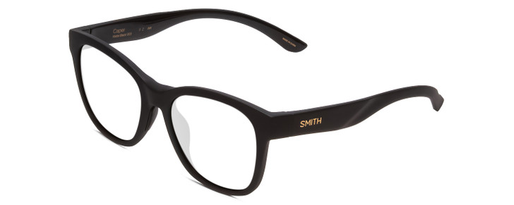 Profile View of Smith Optics Caper Designer Progressive Lens Prescription Rx Eyeglasses in Matte Black Ladies Cateye Full Rim Acetate 53 mm