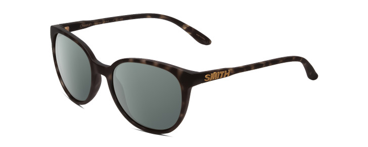 Profile View of Smith Optics Cheetah Designer Polarized Sunglasses with Custom Cut Smoke Grey Lenses in Matte Ash Tortoise Brown Grey Ladies Cateye Full Rim Acetate 54 mm
