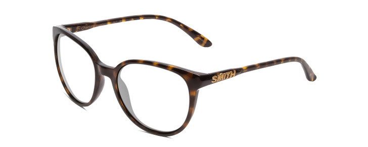 Profile View of Smith Optics Cheetah Designer Single Vision Prescription Rx Eyeglasses in Vintage Tortoise Havana Brown Gold Ladies Cateye Full Rim Acetate 54 mm