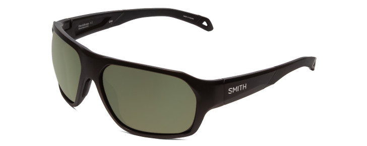 Profile View of Smith Deckboss Unisex Rectangle Sunglasses in Black/CP Polarized Gray Green 63mm