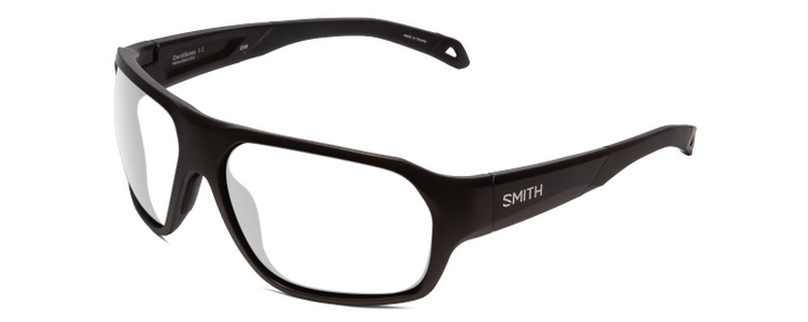 Profile View of Smith Optics Deckboss Designer Reading Eye Glasses in Matte Black Unisex Rectangle Full Rim Acetate 63 mm