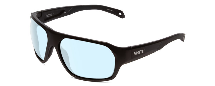 Profile View of Smith Optics Deckboss Designer Blue Light Blocking Eyeglasses in Matte Black Unisex Rectangle Full Rim Acetate 63 mm