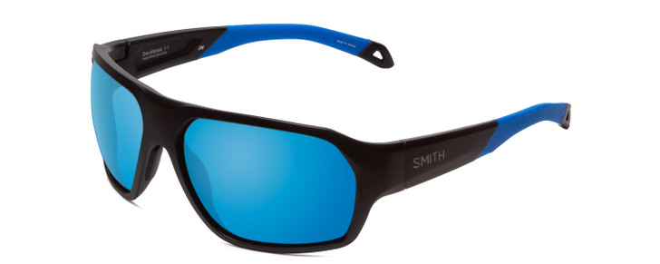 Profile View of Smith Deckboss Unisex Sunglasses Matte Black/CP Glass Polarized Blue Mirror 63mm