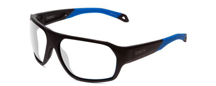 Profile View of Smith Optics Deckboss Designer Reading Eye Glasses with Custom Cut Powered Lenses in Matte Black Blue Unisex Rectangle Full Rim Acetate 63 mm