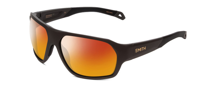Profile View of Smith Optics Deckboss Designer Polarized Sunglasses with Custom Cut Red Mirror Lenses in Matte Gravy Grey Unisex Rectangle Full Rim Acetate 63 mm