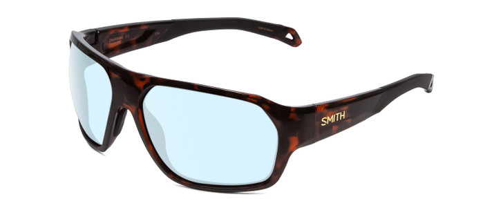 Profile View of Smith Optics Deckboss Designer Blue Light Blocking Eyeglasses in Tortoise Havana Brown Gold Unisex Rectangle Full Rim Acetate 63 mm