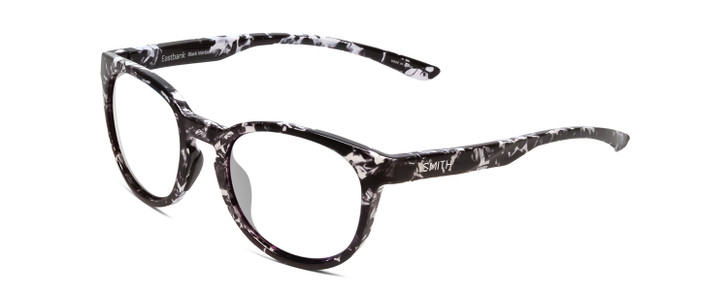 Profile View of Smith Optics Eastbank Designer Single Vision Prescription Rx Eyeglasses in Black Marble Tortoise Unisex Round Full Rim Acetate 52 mm