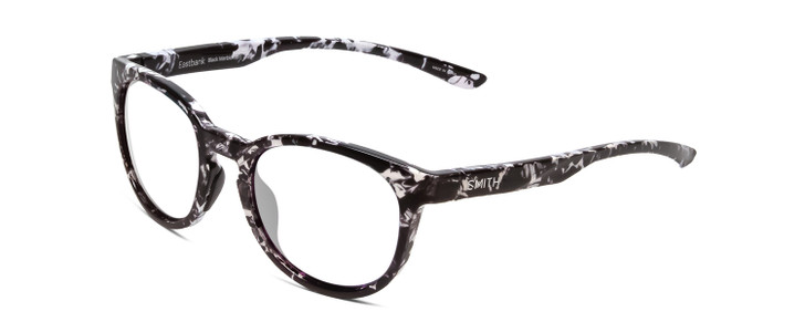 Profile View of Smith Optics Eastbank Designer Bi-Focal Prescription Rx Eyeglasses in Black Marble Tortoise Unisex Round Full Rim Acetate 52 mm