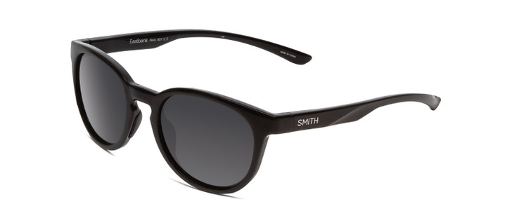 Profile View of Smith Eastbank Unisex Round Designer Sunglasses Gloss Black/Polarized Gray 52 mm